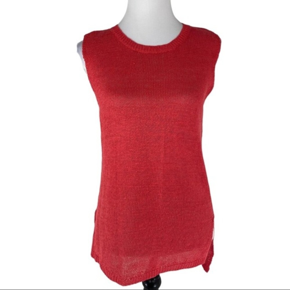 Cullen Women Pink 100% Linen Sleeveless Keyhole Back Knit Top Small High-Low Hem